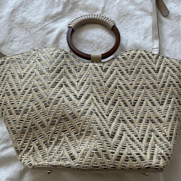 Celine Dion Natural Chevron Piacevole Libretto Tote w/ Ring Handles & Strap – OS - Picture 1 of 10